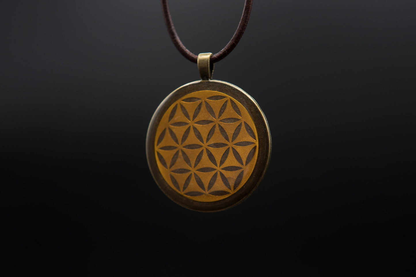 Orgonite Pendant – Flower of Life in Bronze – Talisman for Grounding & Stability