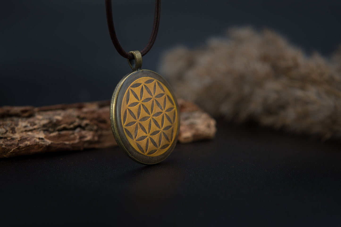 Orgonite Pendant – Flower of Life in Bronze – Talisman for Grounding & Stability