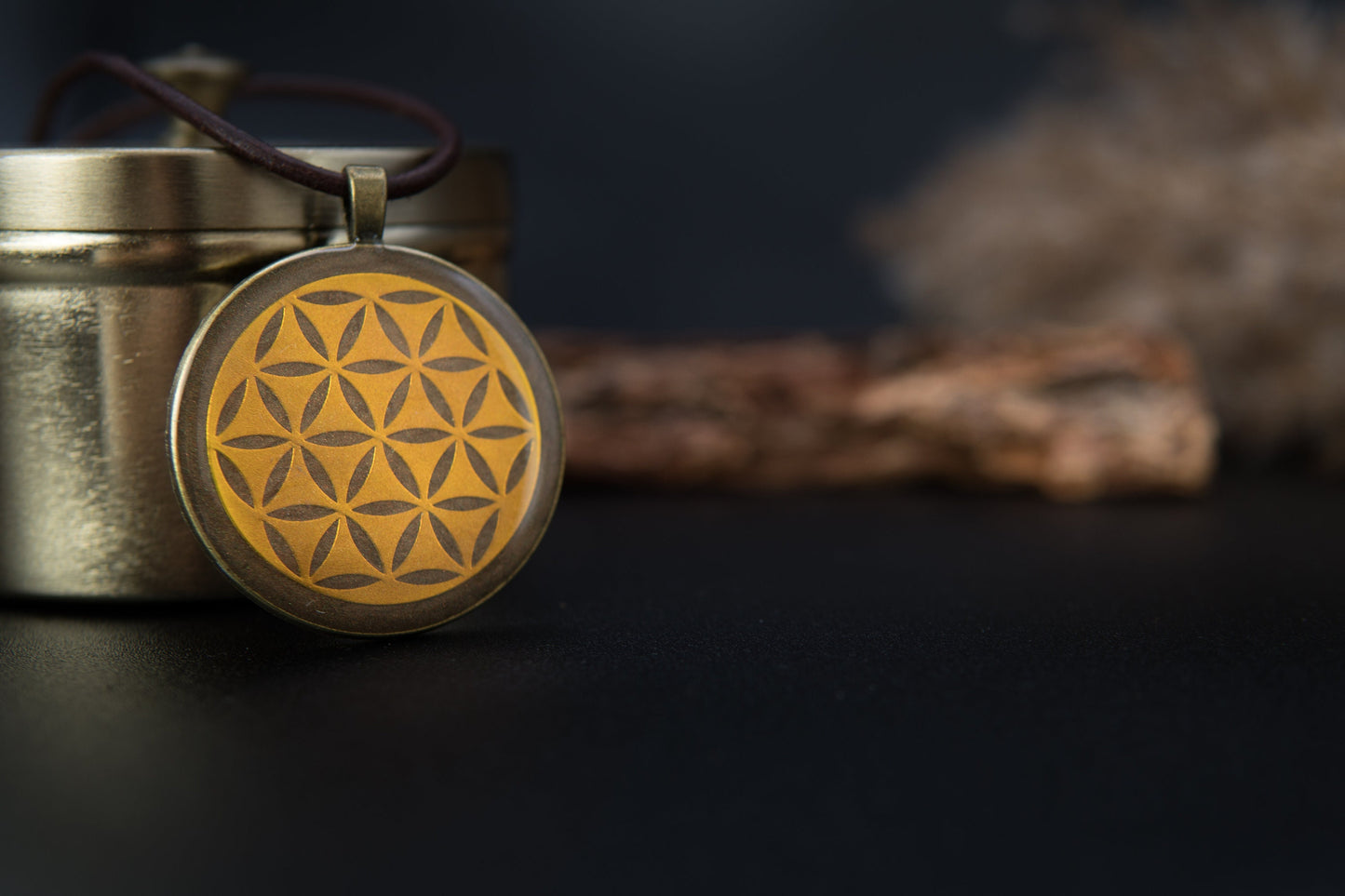 Orgonite Pendant – Flower of Life in Bronze – Talisman for Grounding & Stability