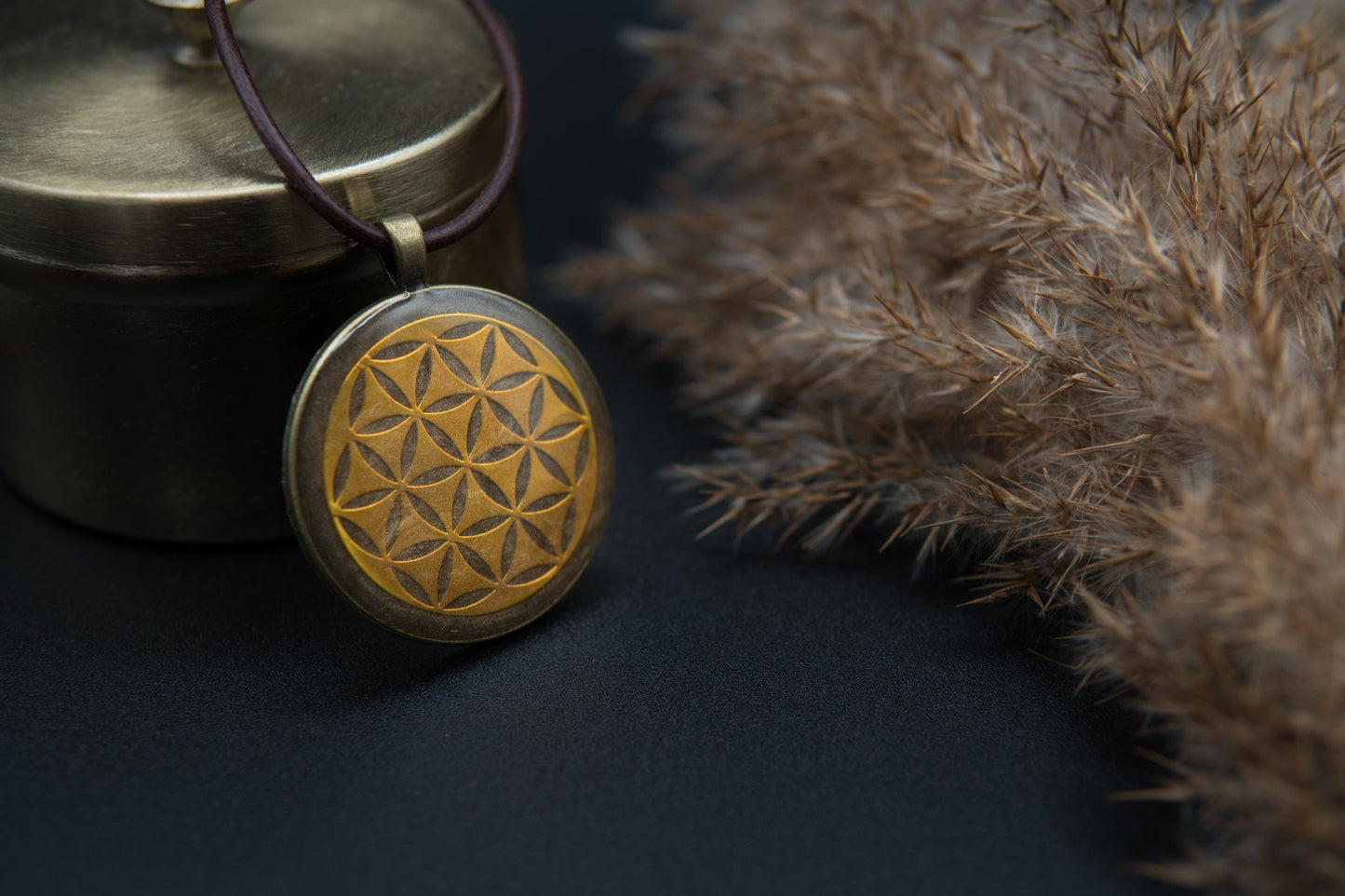 Orgonite Pendant – Flower of Life in Bronze – Talisman for Grounding & Stability