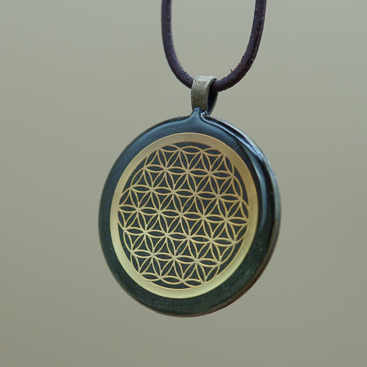 Orgonite Amulet Flower of Life – Jade Green Bronze Sacred Geometry Jewelry