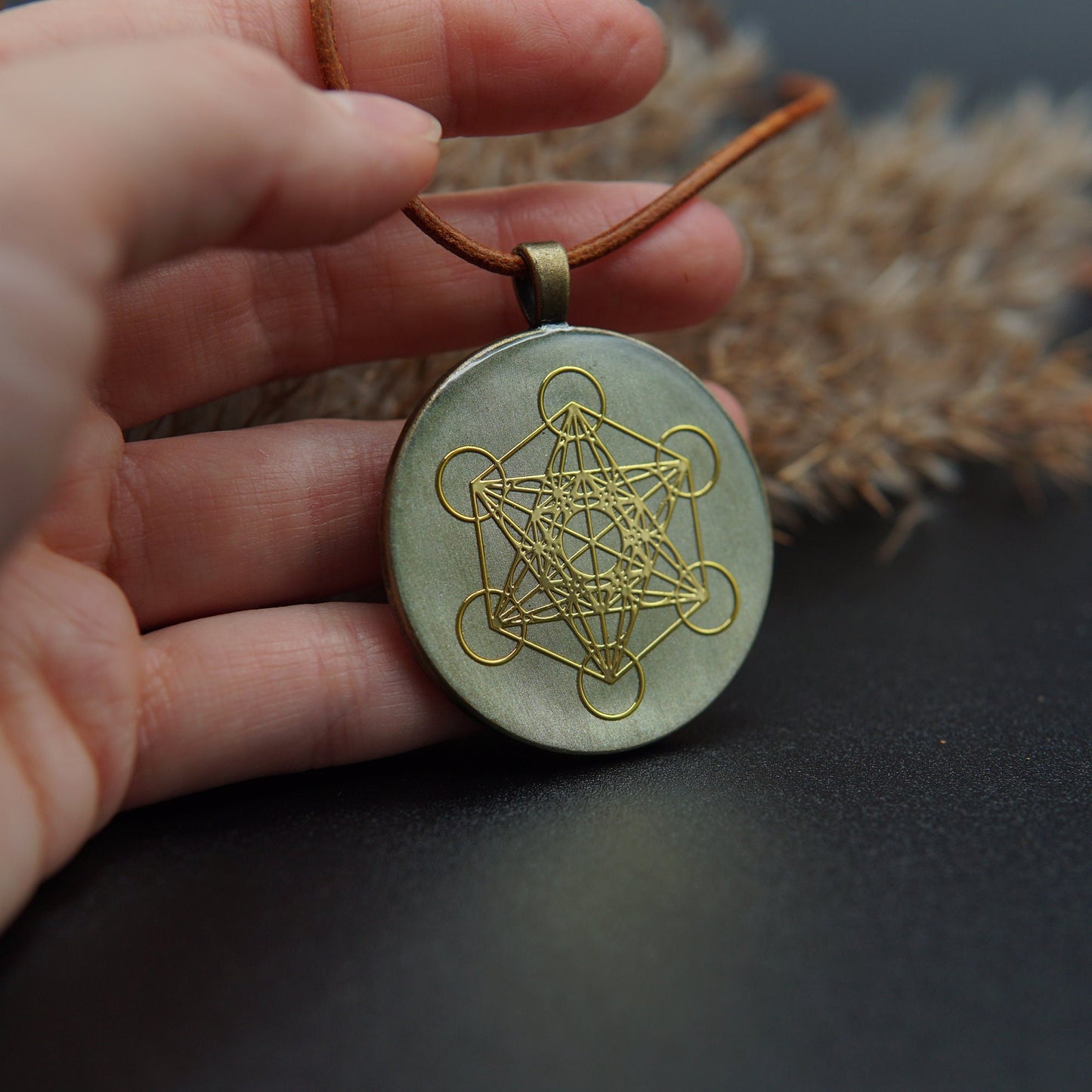 Metatron Orgonit Anhänger – Heilige Geometrie Talisman – Grün Bronze Schmuck