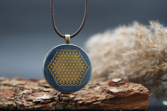 Flower of Life Orgonite Amulet – Talisman for Women – Blue Bronze Design