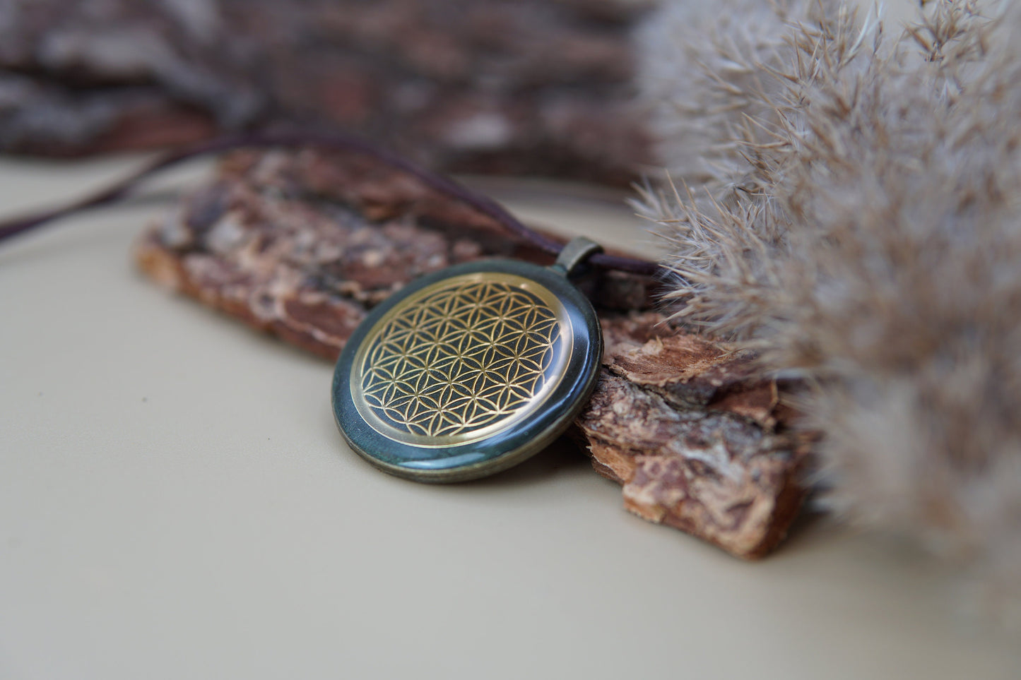 Orgonite Amulet Flower of Life – Jade Green Bronze Sacred Geometry Jewelry