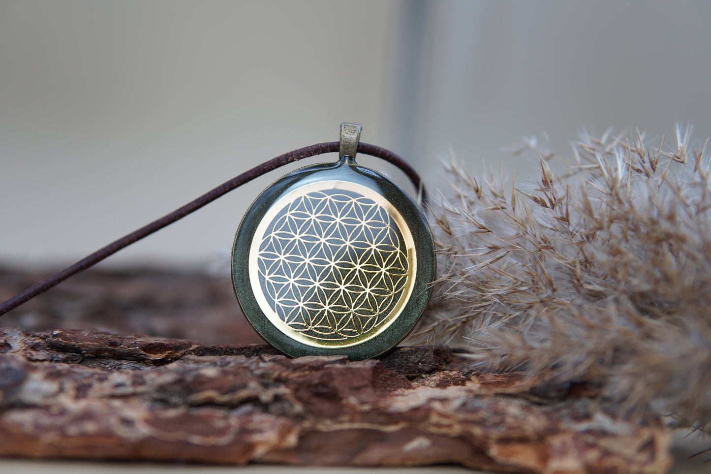 Orgonite Amulet Flower of Life – Jade Green Bronze Sacred Geometry Jewelry