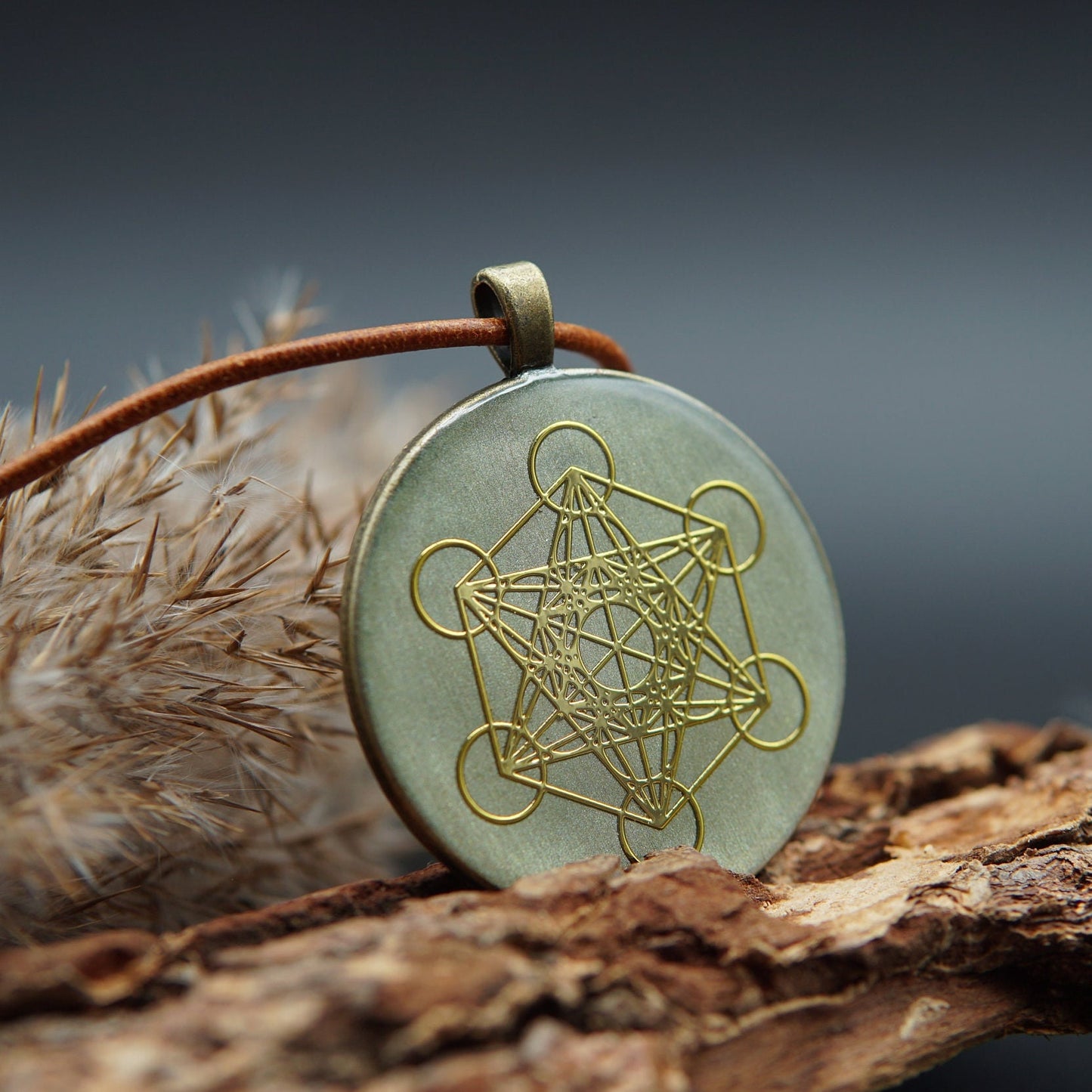Metatron Orgonit Anhänger – Heilige Geometrie Talisman – Grün Bronze Schmuck