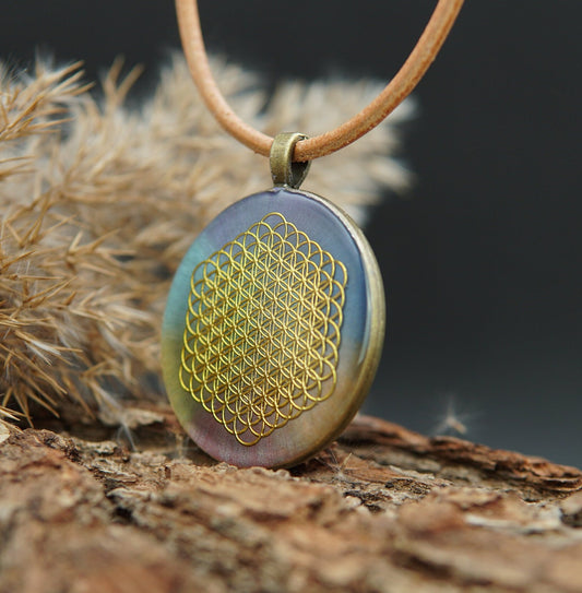 Orgonite Chakra Pendant – Flower of Life – Jewelry for Alignment & Balance
