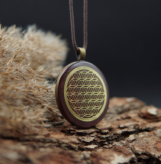 Flower of Life Orgonite – Lightwork & Feng Shui Energy Pendant Brown Bronze