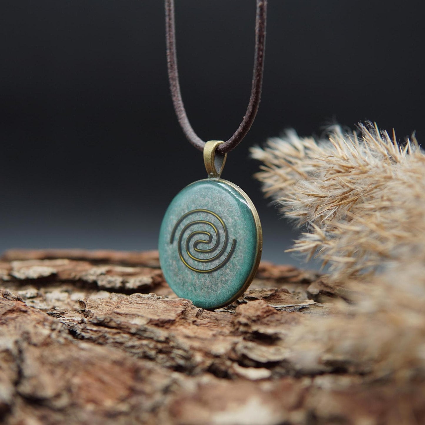 Orgonite Pendant – Cosmic Spiral for Lightwork, Prana & Protection (Green Bronze)