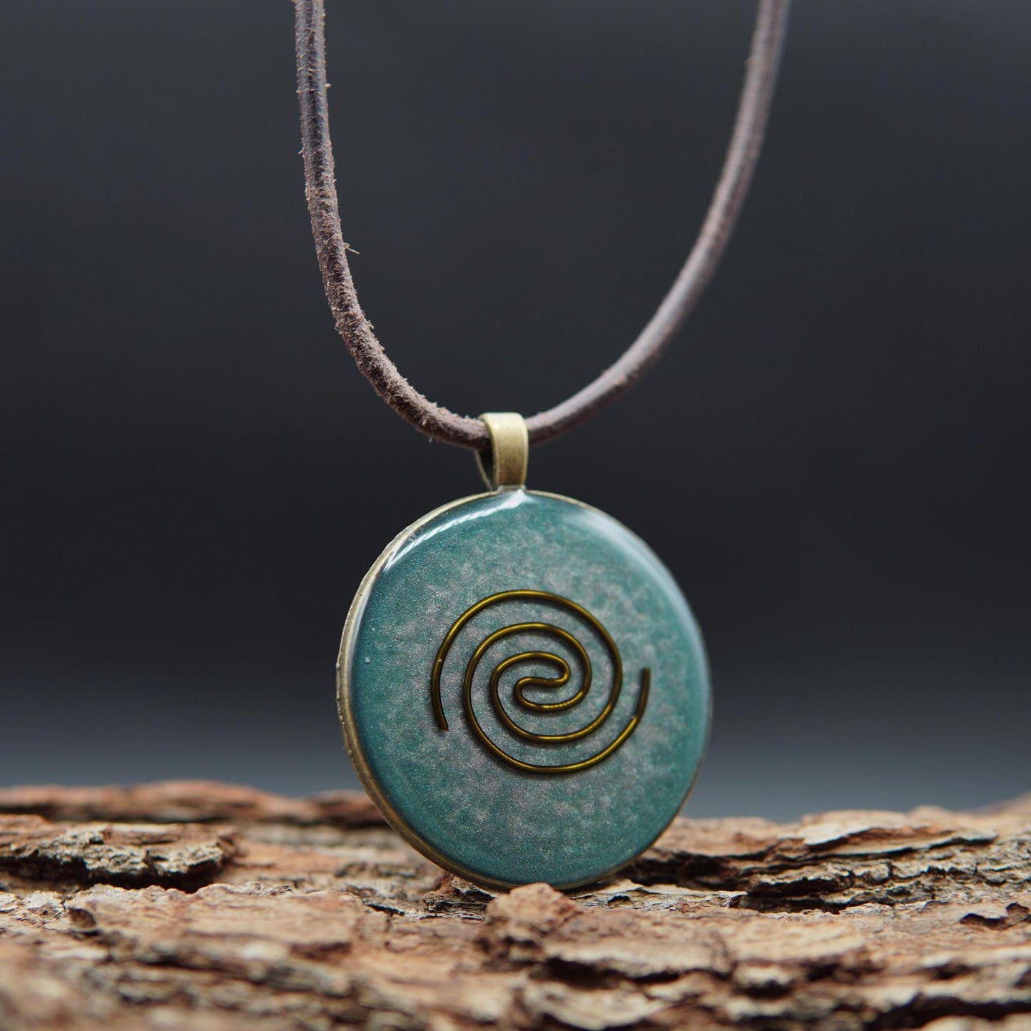 Orgonite Pendant – Cosmic Spiral for Lightwork, Prana & Protection (Green Bronze)