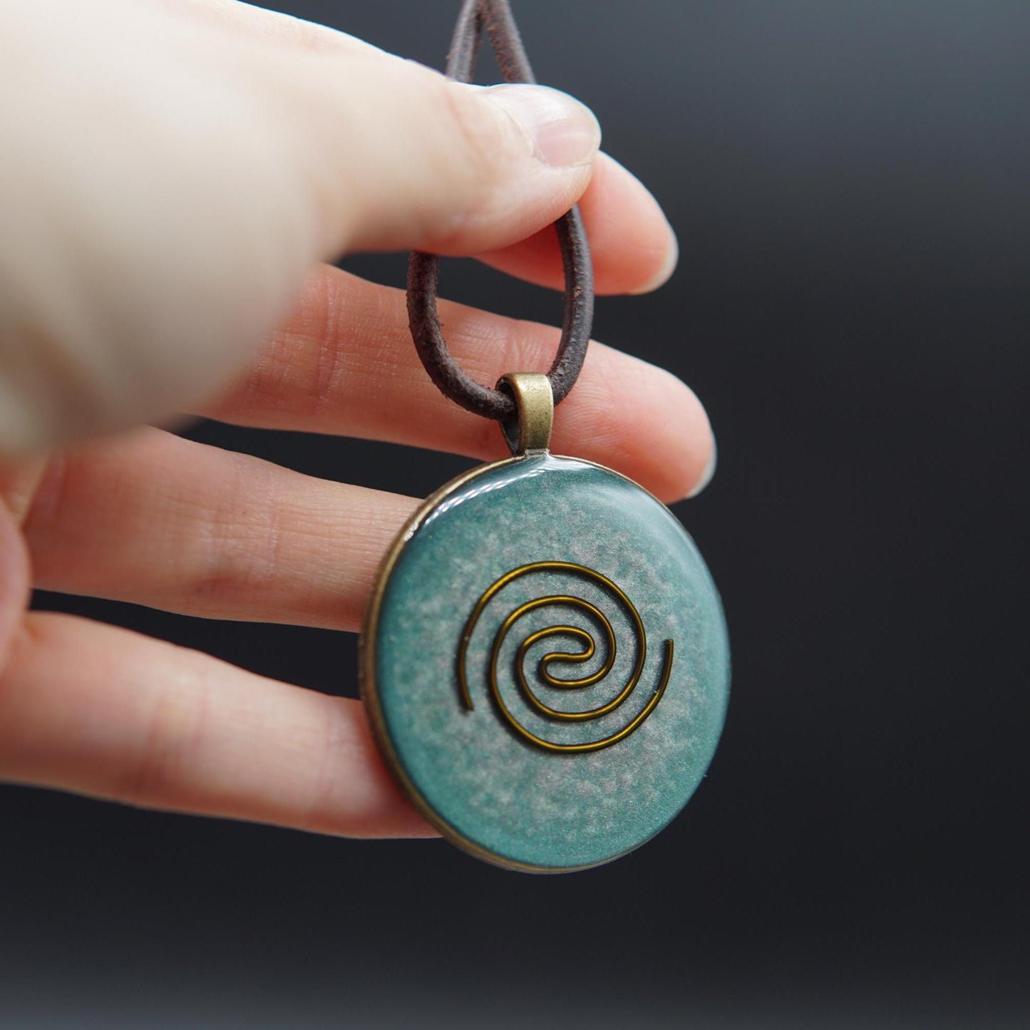 Orgonite Pendant – Cosmic Spiral for Lightwork, Prana & Protection (Green Bronze)
