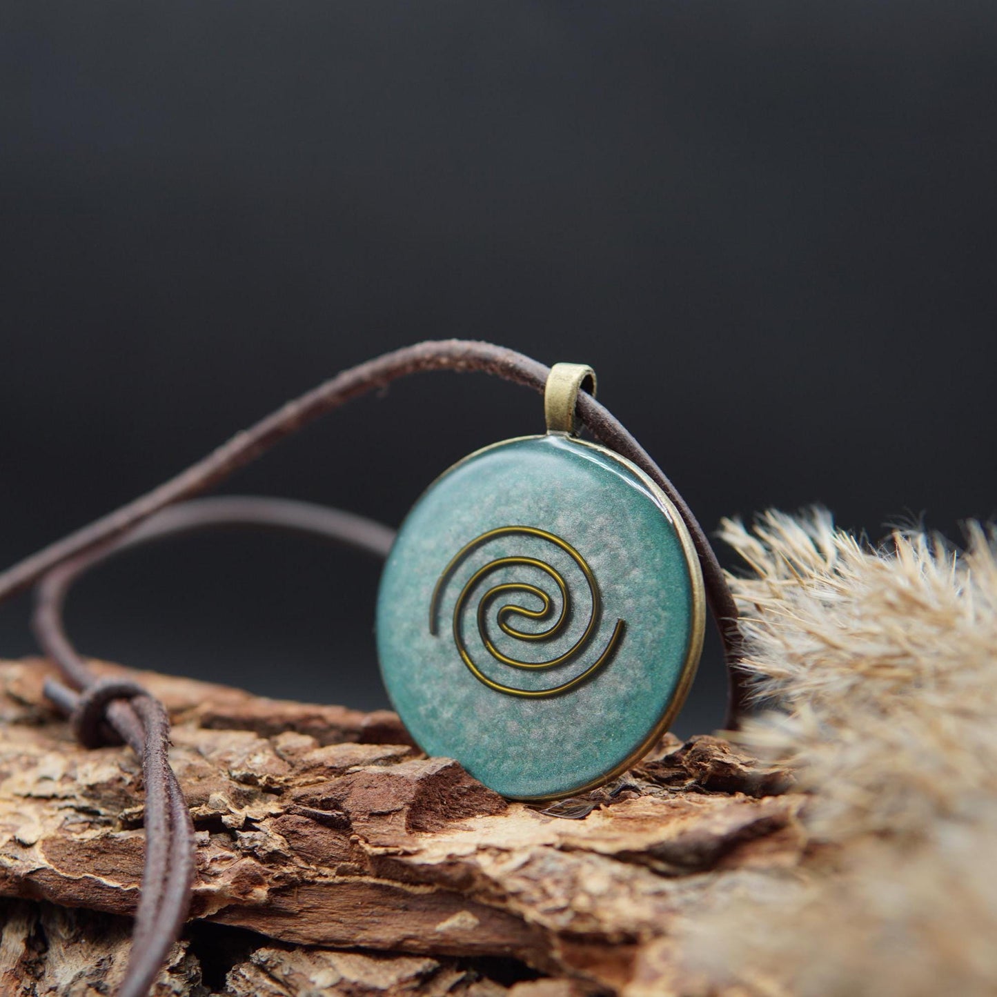 Orgonite Pendant – Cosmic Spiral for Lightwork, Prana & Protection (Green Bronze)