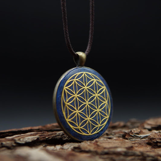 Flower of Life Orgonite Pendant – Blue Unisex Gift with Sacred Geometry