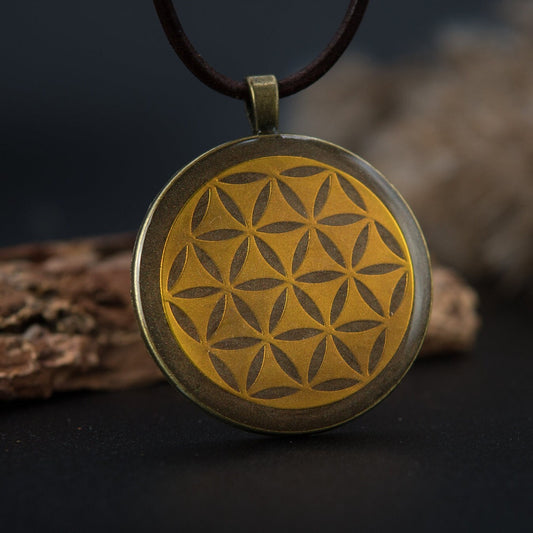 Orgonit Anhänger – Blume des Lebens in Bronze – Talisman für Erdung & Stabilität
