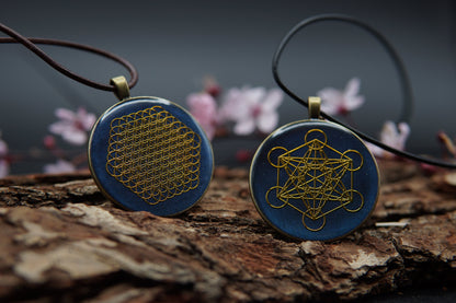 Flower of Life Orgonite Amulet – Talisman for Women – Blue Bronze Design