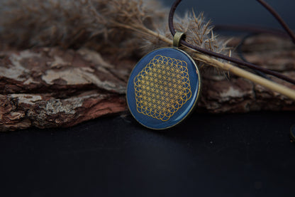 Flower of Life Orgonite Amulet – Talisman for Women – Blue Bronze Design