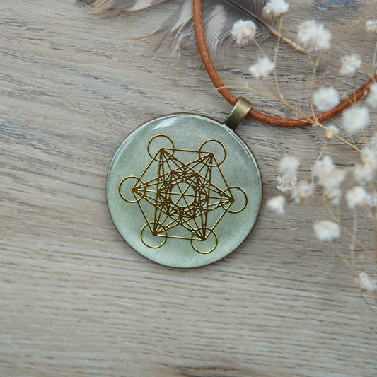 Metatron Orgonit Anhänger – Heilige Geometrie Talisman – Grün Bronze Schmuck