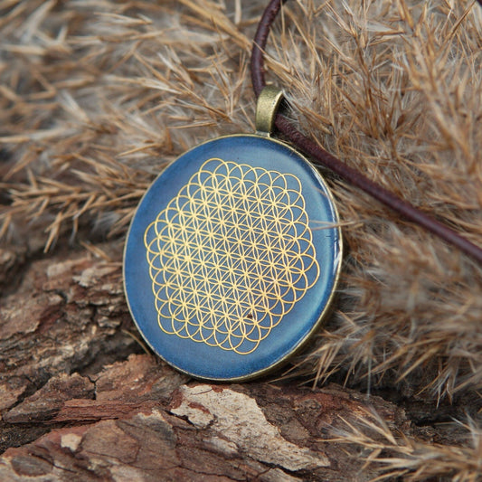 Blume des Lebens Orgonit Amulett – Talisman für Frauen – Blau Bronze Design