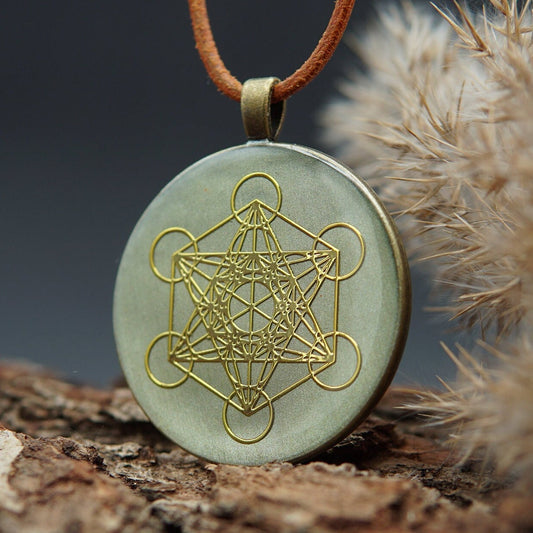 Metatron Orgonit Anhänger – Heilige Geometrie Talisman – Grün Bronze Schmuck