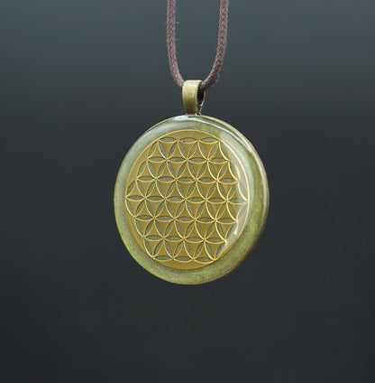 Blume des Lebens Orgonit – Anahata Chakra Talisman – Spiritueller Energieanhänger