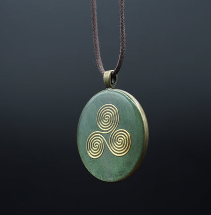 Green Triskele Amulet – Celtic Orgonite for Energetic Cleansing