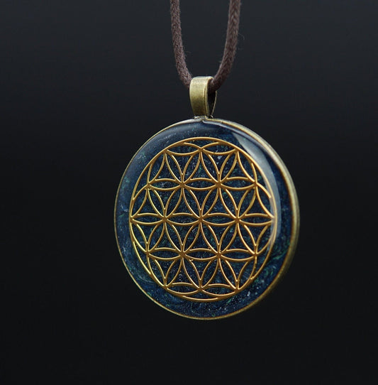 Orgonit Amulett mit Blume des Lebens - Heiliger Geometrie Talisman - Unisex Energieschmuck Geschenk