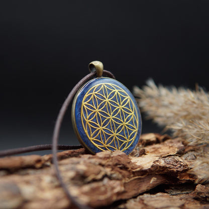 Flower of Life Orgonite Pendant – Blue Unisex Gift with Sacred Geometry