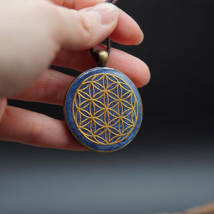 Flower of Life Orgonite Pendant – Blue Unisex Gift with Sacred Geometry