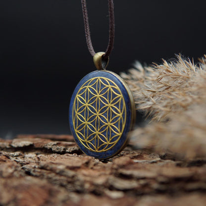 Flower of Life Orgonite Pendant – Blue Unisex Gift with Sacred Geometry