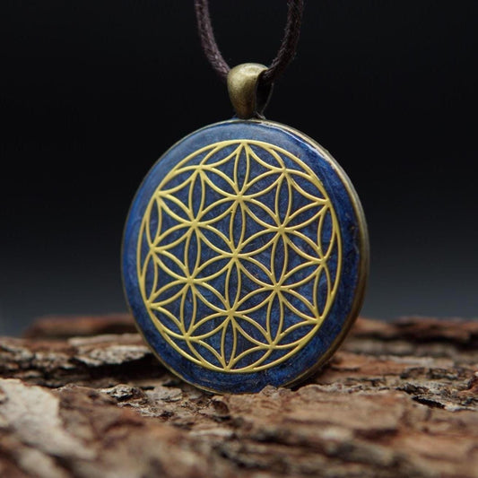 Blume des Lebens Orgonit Anhänger – Blaues Unisex Geschenk mit Heiliger Geometrie